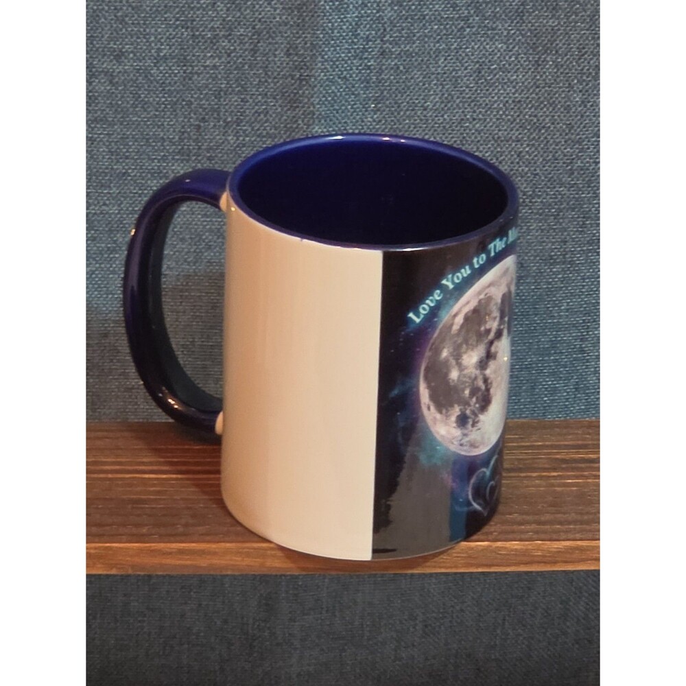 Love You To The Moon Ceramic Coffee Mug Navy Two-Tone New - Picture 3 of 16